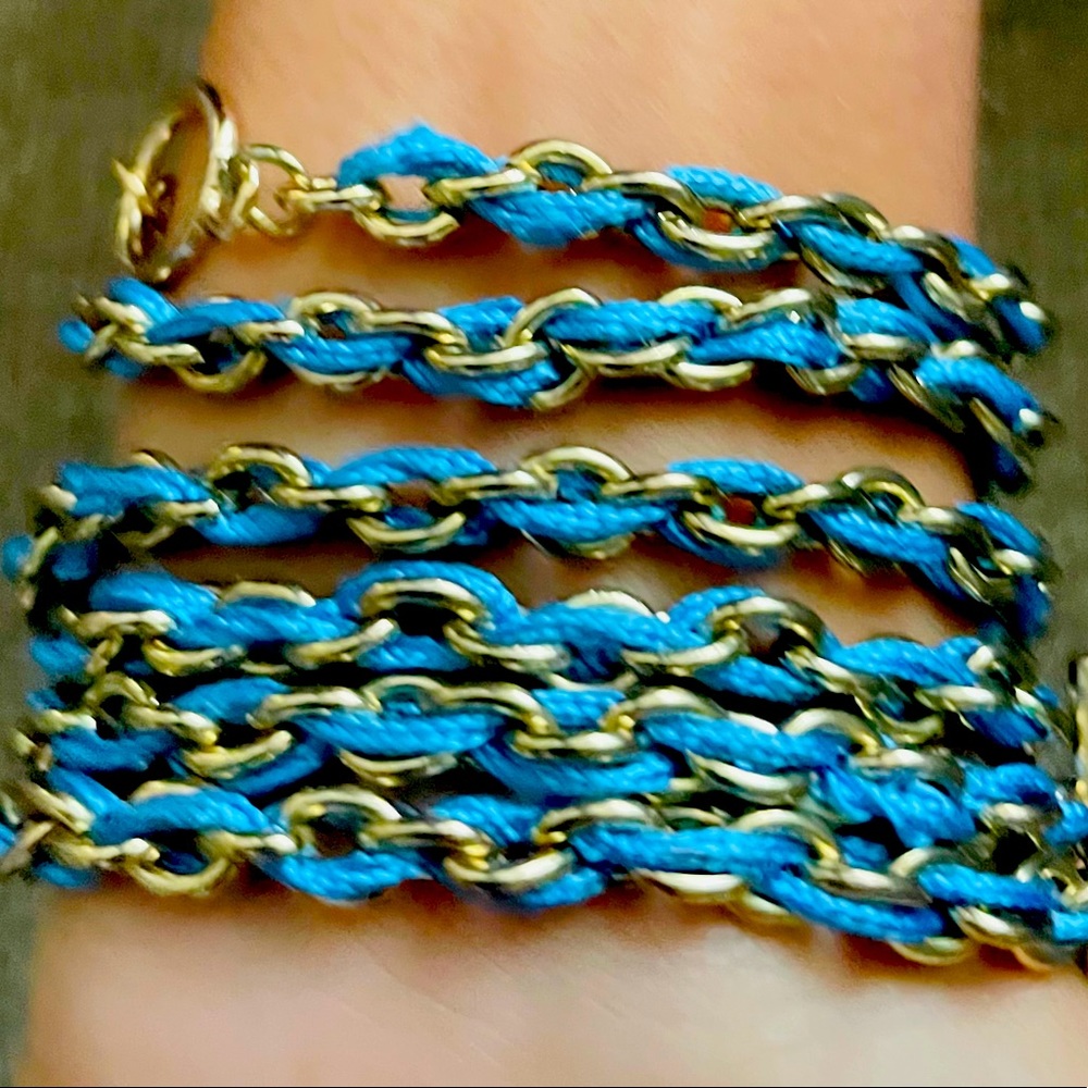 Turquoise & gold woven Chain 35” L